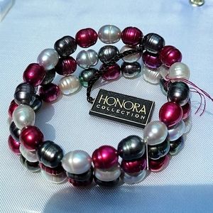 Honora triple strand pearl stretch bracelet. Multi colored pearls
